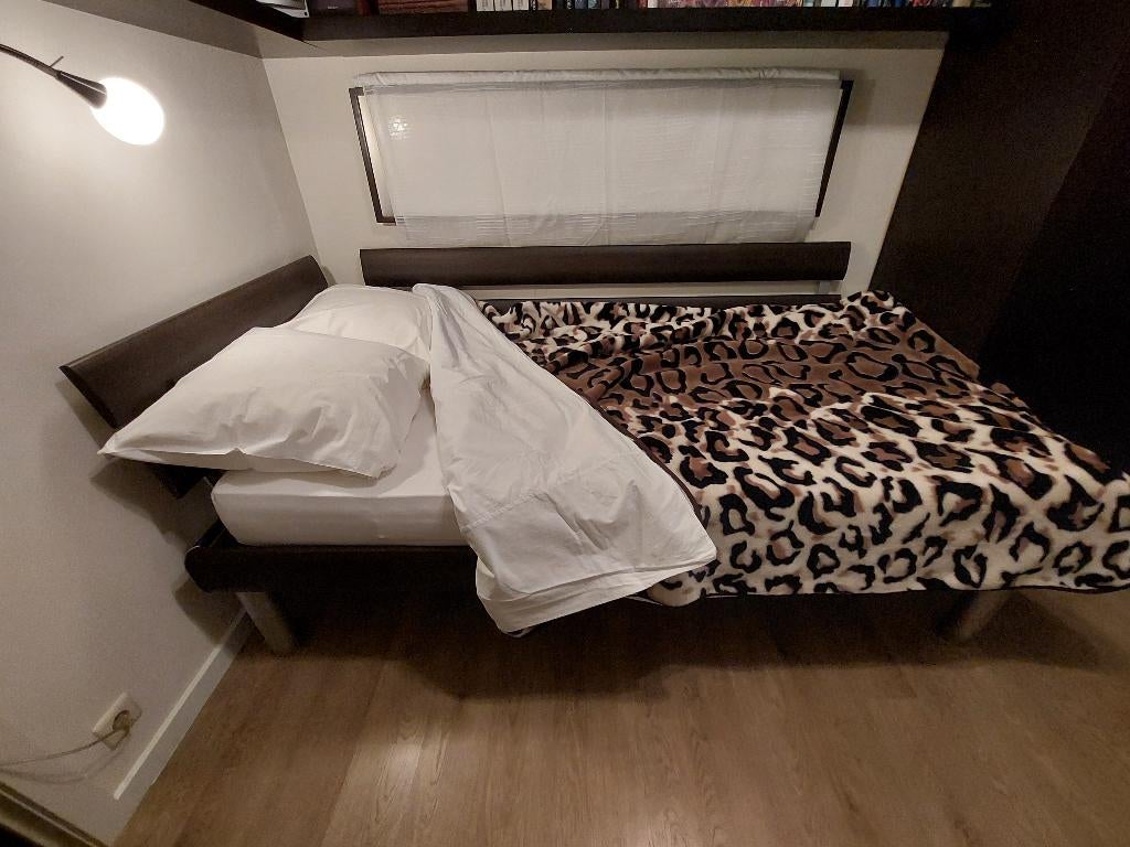 Lit d'angle/lit kayak Beka 100x200 cm avec 2 dossiers, brun, 100 cm, Queen size, Comme neuf, Brun