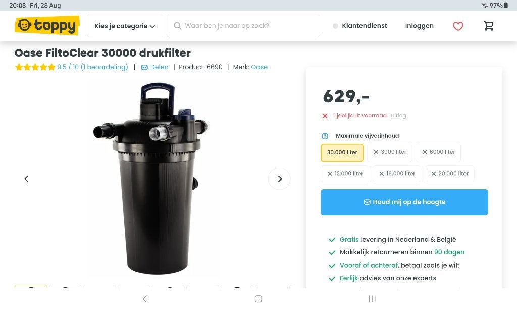 Oase FiltoClear 30000 drukfilter, Tuin en Terras, Ophalen, Zo goed als nieuw, Vijverfilter
