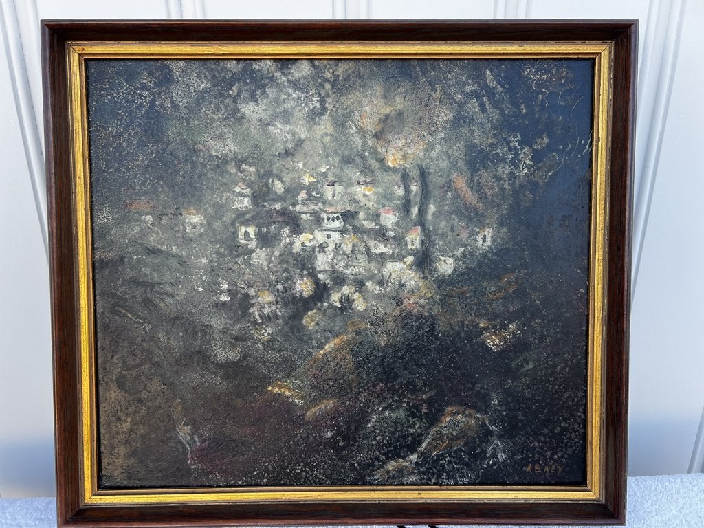 Schilderij “Spaans bergdorp” door Vlaams kunstenaar R. Saey, Antiquités & Art, Enlèvement, Œuvre originale, Paysage