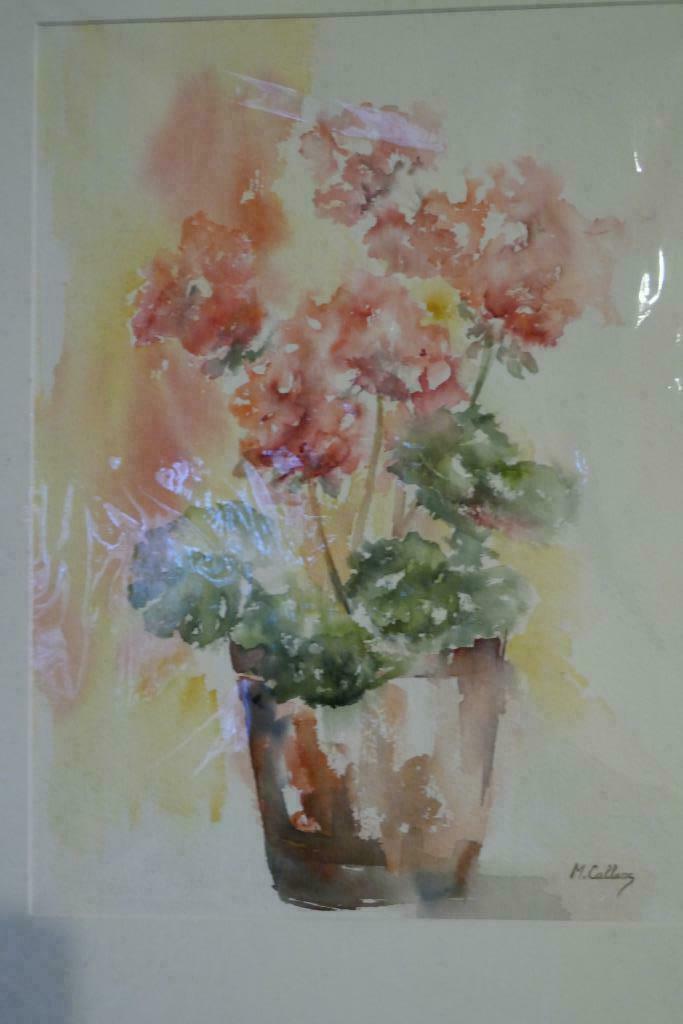 Aquarel Bloemen in vaas - M. Callens, Antiek en Kunst, Ophalen