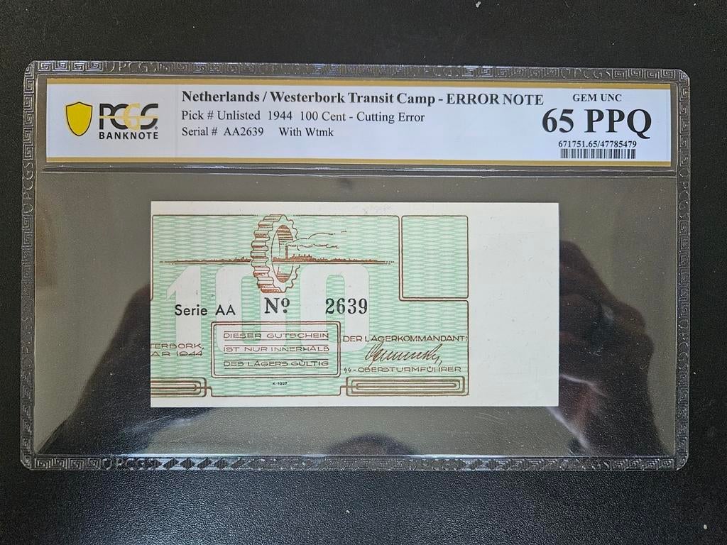 Nederland, doorvoerkamp Westerbork ERROR UNC 1944  65PPQ, Postzegels en Munten, Ophalen of Verzenden, Overige landen, Los biljet