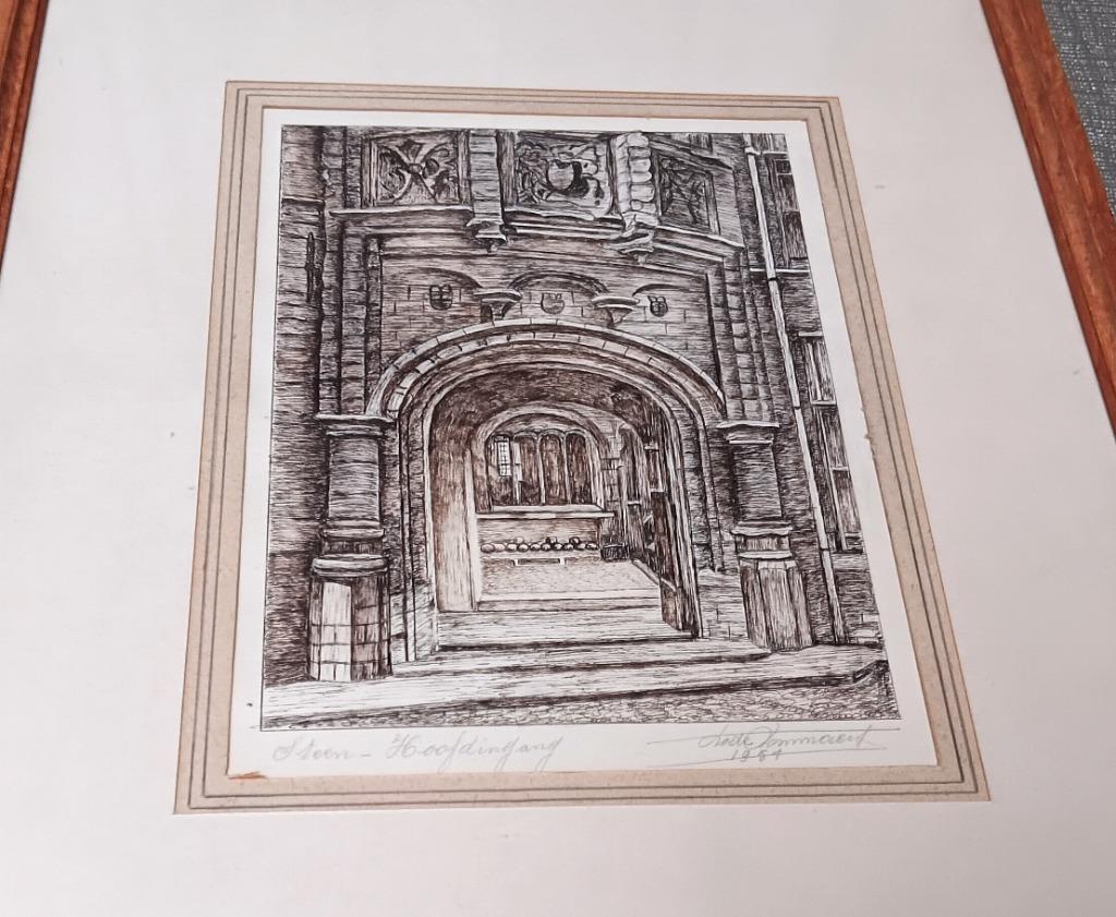 Het Steen te Antwerpen (hoofdingang) - inkttekening  - 1951, Ophalen of Verzenden