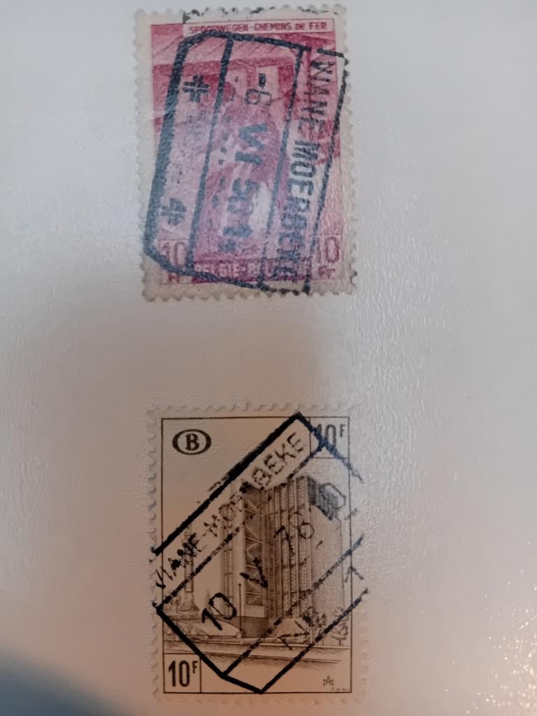 Spoorweg zegels 2 stuks Viane Moerbeke lot 493B, Ophalen of Verzenden