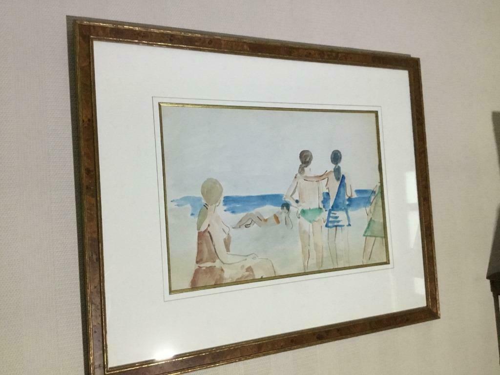 Aquarel Pierre Cox: Dames aan het strand. Made in Hasselt, Antiek en Kunst, Kunst | Schilderijen | Modern, Ophalen