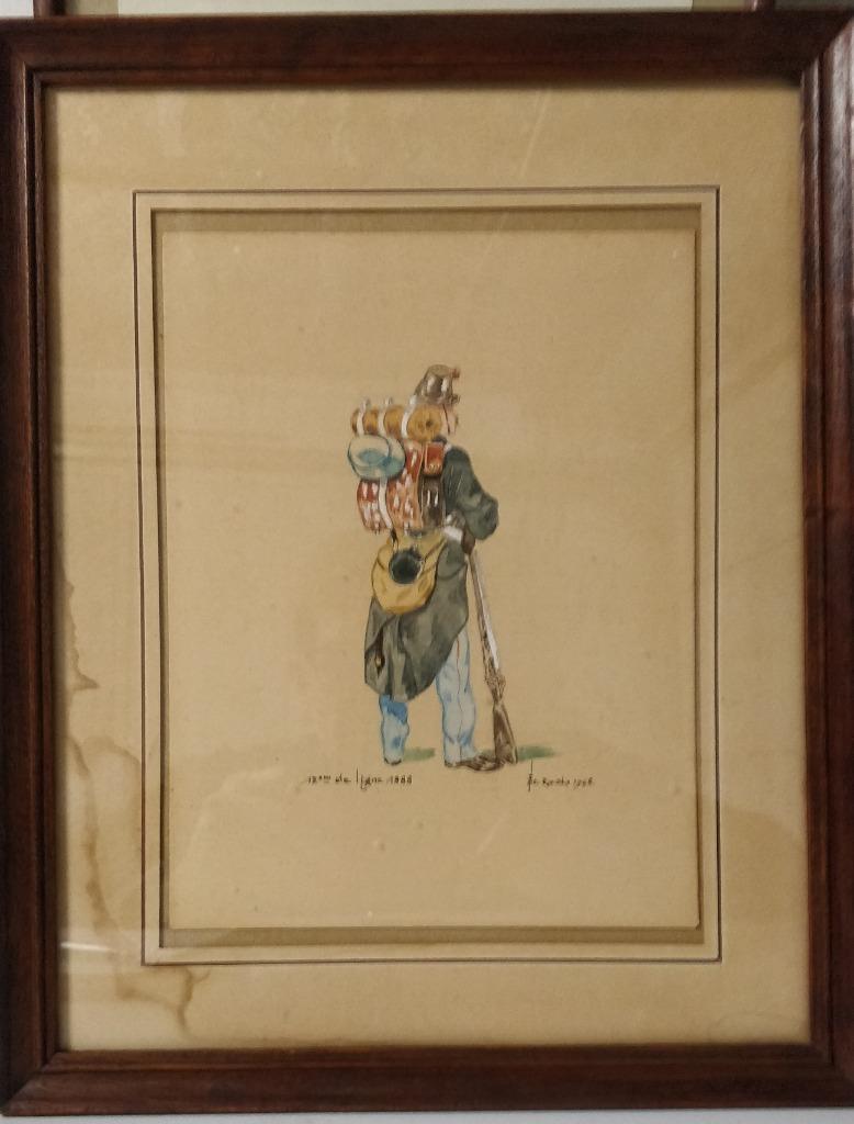 Tekening van het 12e linie infanterie Belgische leger vóór W, Ophalen of Verzenden, Landmacht, Foto of Poster