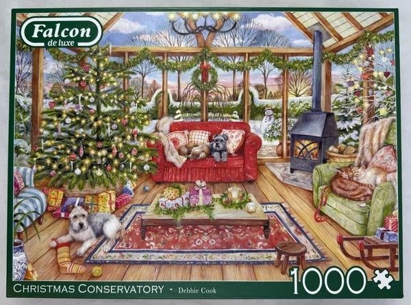 Falcon De Luxe Christmas Conservatory 1000 Kerstmis puzzel, Verzenden, 500 t/m 1500 stukjes, Zo goed als nieuw, Legpuzzel