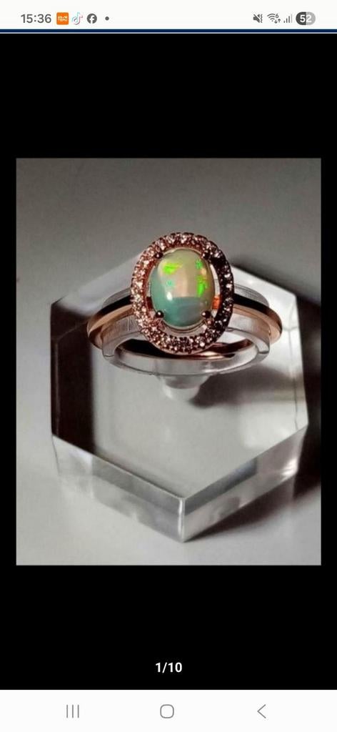 Bague en argent plaqué or rose avec opale naturelle, Bijoux, Sacs & Beauté, Neuf, Or, Enlèvement, Argent