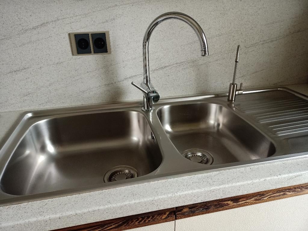 PRIJSVERLAGING: Dubbele inox spoelbak FRANKE zonder kranen, Ophalen, Gebruikt
