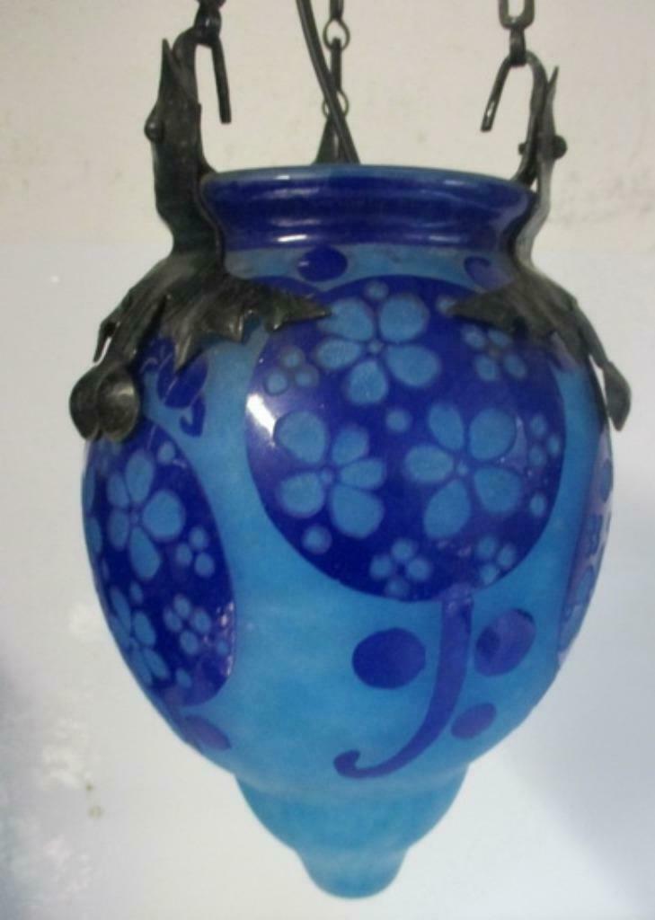 art deco Schneider Le Verre Francais lamp luster Azurettes, Enlèvement ou Envoi