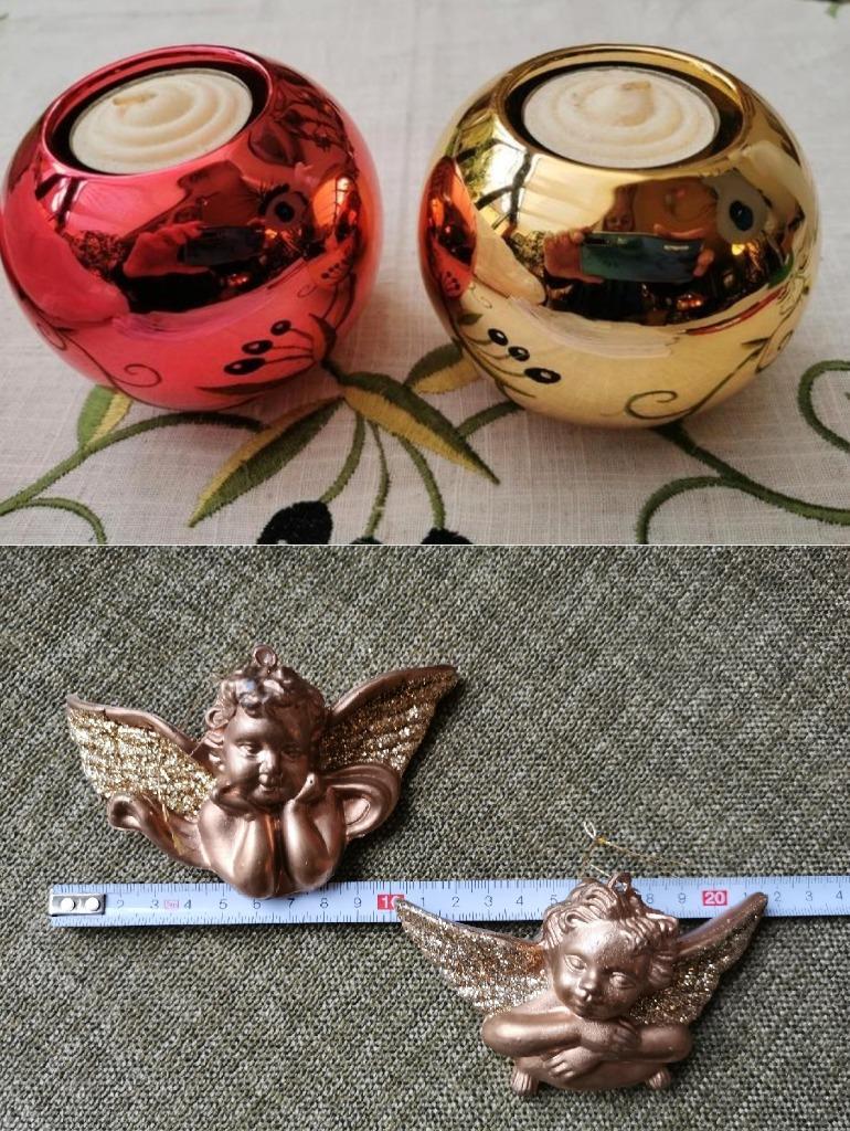 2x kerstbal theelicht + gouden engeltjes kerst setprijs, Ophalen of Verzenden, Zo goed als nieuw