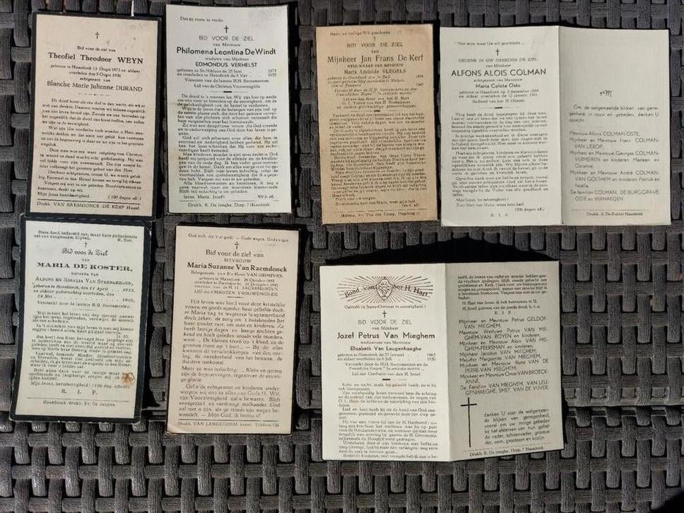 7 oude bidprentjes Haasdonk, Enlèvement ou Envoi