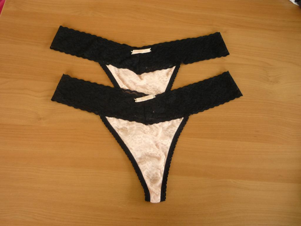 Set van 2 zwarte poederroze kanten strings van Hunkemöller L, Ophalen of Verzenden