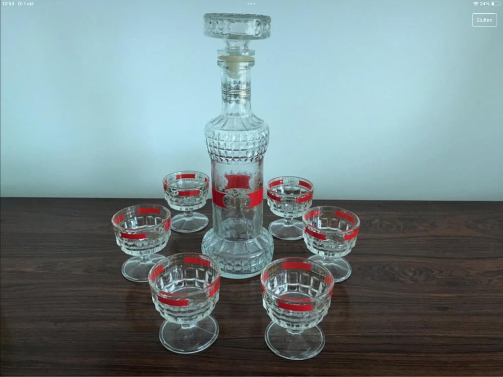 Retro vintage set karaf met 6 glaasjes op voet, Enlèvement ou Envoi