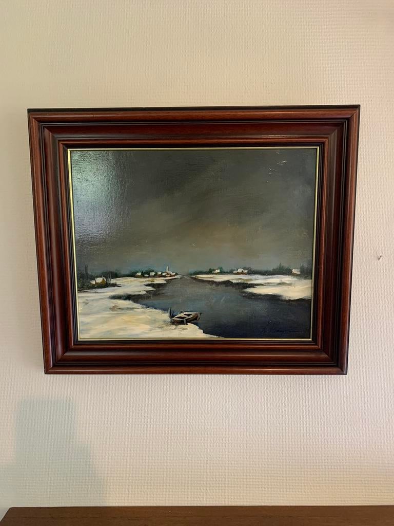 Peinture à l’huile signée 65x55cm tot. (50x40cm), Enlèvement ou Envoi