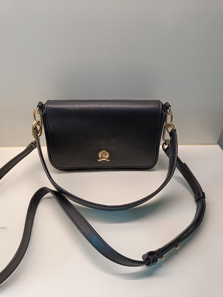 Zwarte lederen handtas Tommy Hilfiger, Enlèvement ou Envoi, Comme neuf, Noir, Sac à main