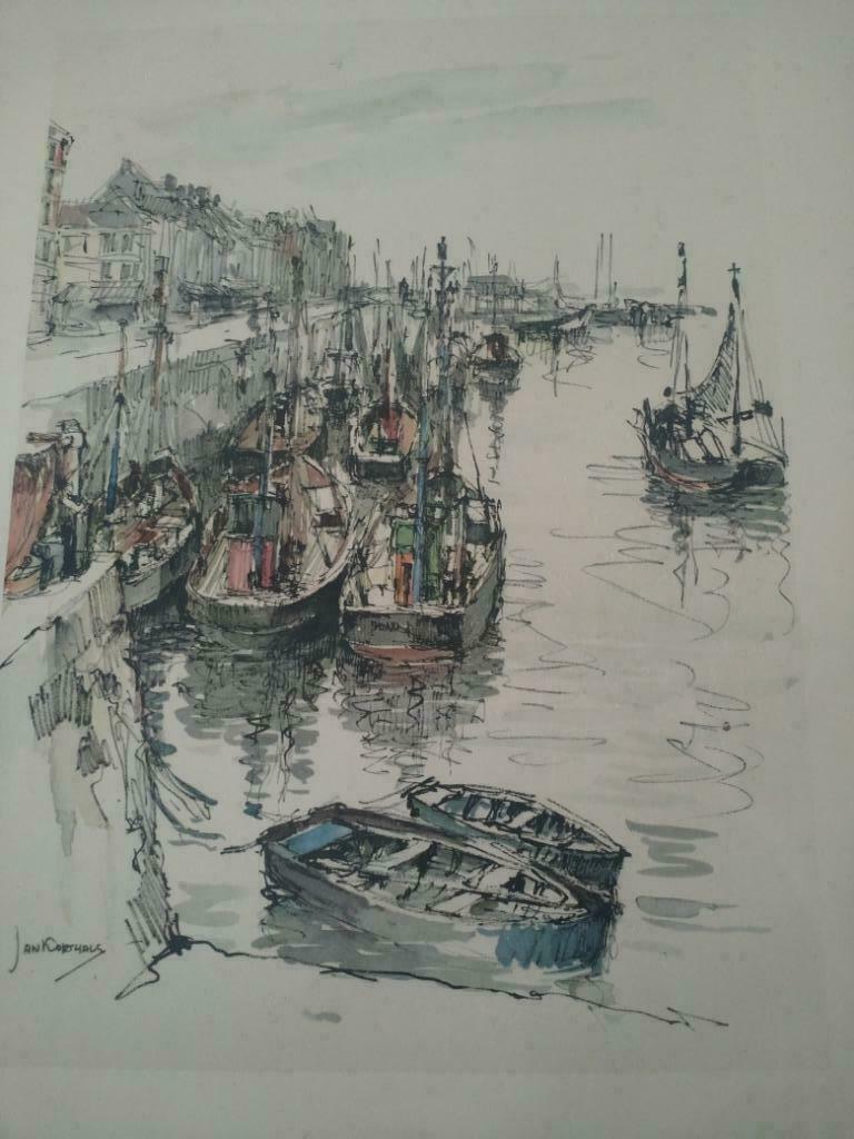 Havenzicht Jan Korthals (1916 - 1972), Antiek en Kunst, Kunst | Schilderijen | Klassiek, Ophalen