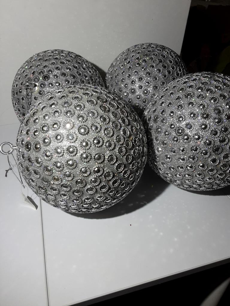4 zilveren kerstballen 25cm, Enlèvement, Comme neuf