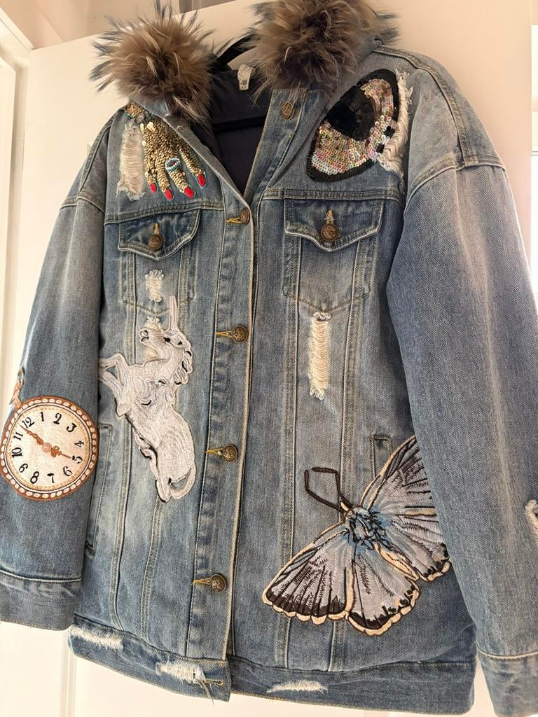 Designer jeans jas gewateerd, Ophalen of Verzenden, Zo goed als nieuw, Maat 38/40 (M), Blauw