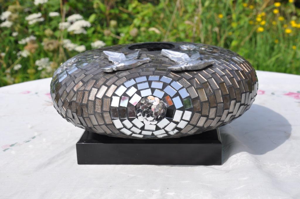 vase decoratif mosaique miroir boule plate sur socle, Enlèvement ou Envoi, Utilisé, Autres matériaux