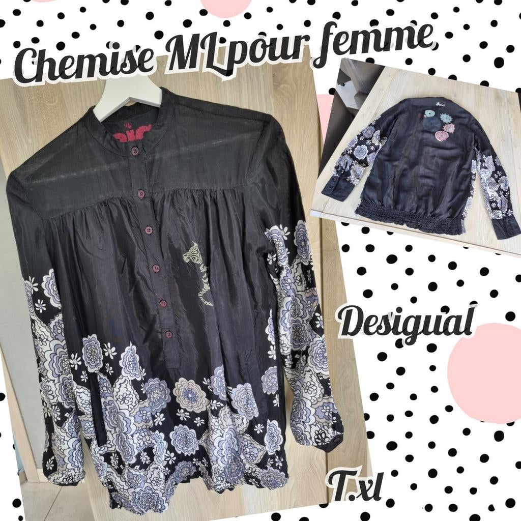 Chemise ML pour femme-noir avec motifs-Desigual-T.XL, Desigual, Enlèvement ou Envoi, Porté