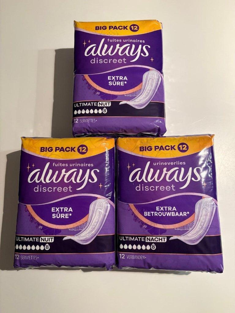 Always maandverband ultimate nacht 12 stuks x 3, Ophalen, Nieuw