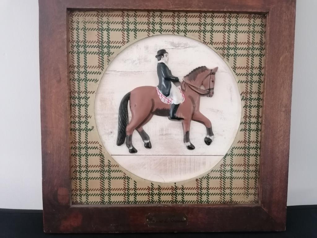 Houten wandbord paard & ruiter, Antiek en Kunst, Ophalen