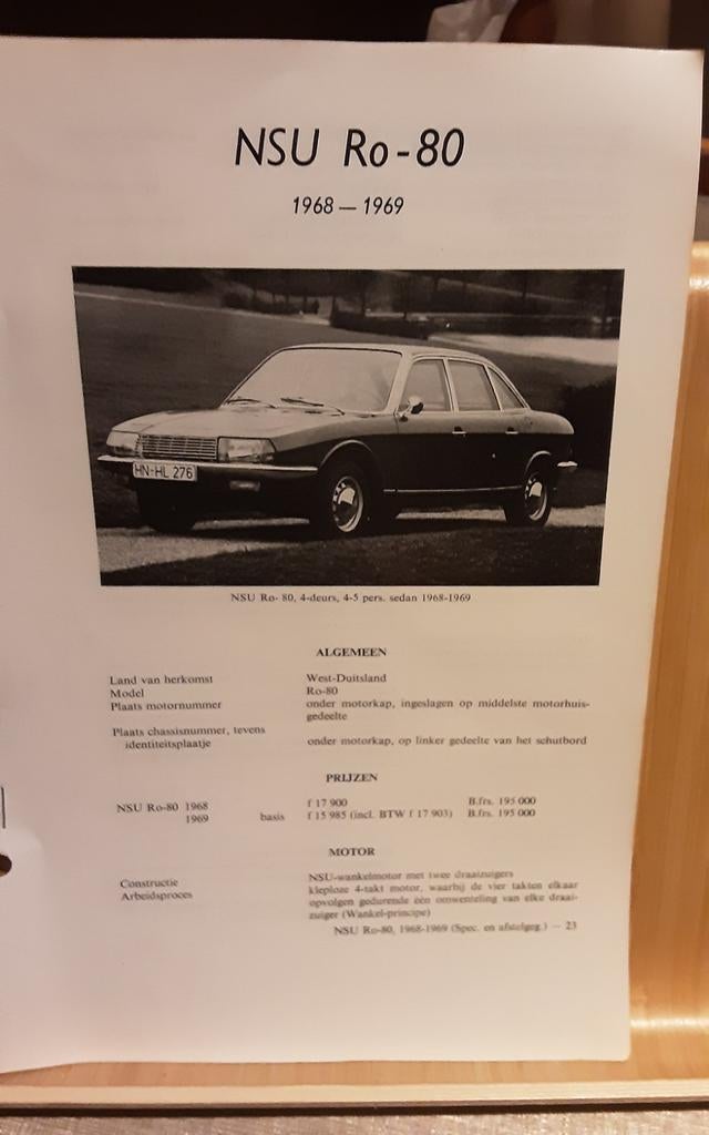 Nsu ro80 technische fiche, Enlèvement ou Envoi, Comme neuf