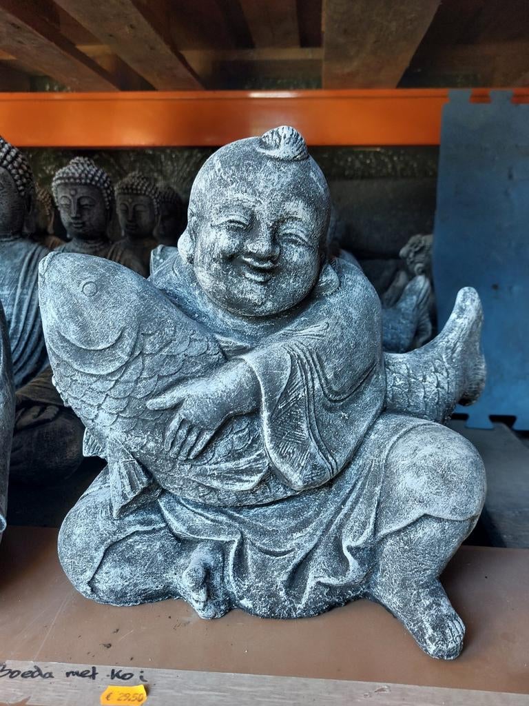 Boeddha met koi, Tuin en Terras, Tuinbeelden, Ophalen, Nieuw, Beton, Boeddhabeeld