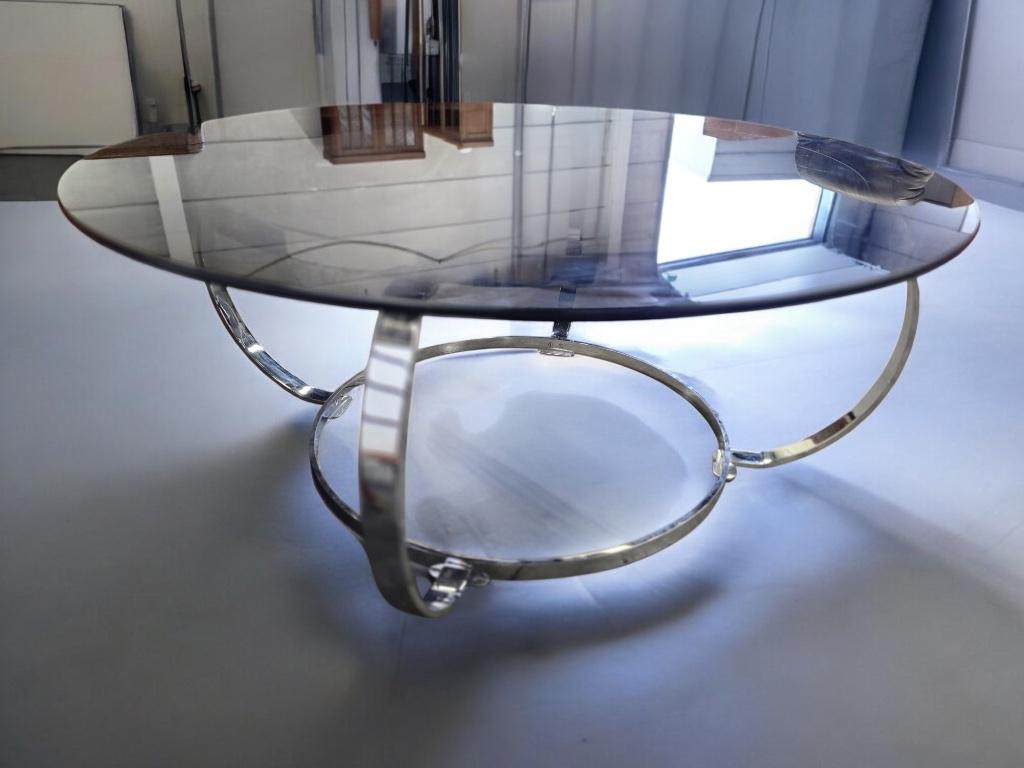table basse/table basse vintage en chrome avec verre fumé, Enlèvement ou Envoi