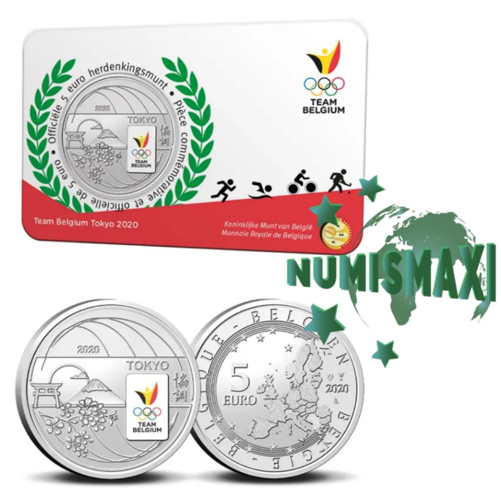 5 euro België 2020 Olympisch Team gekleurd in coincard, Ophalen of Verzenden, België, 5 euro