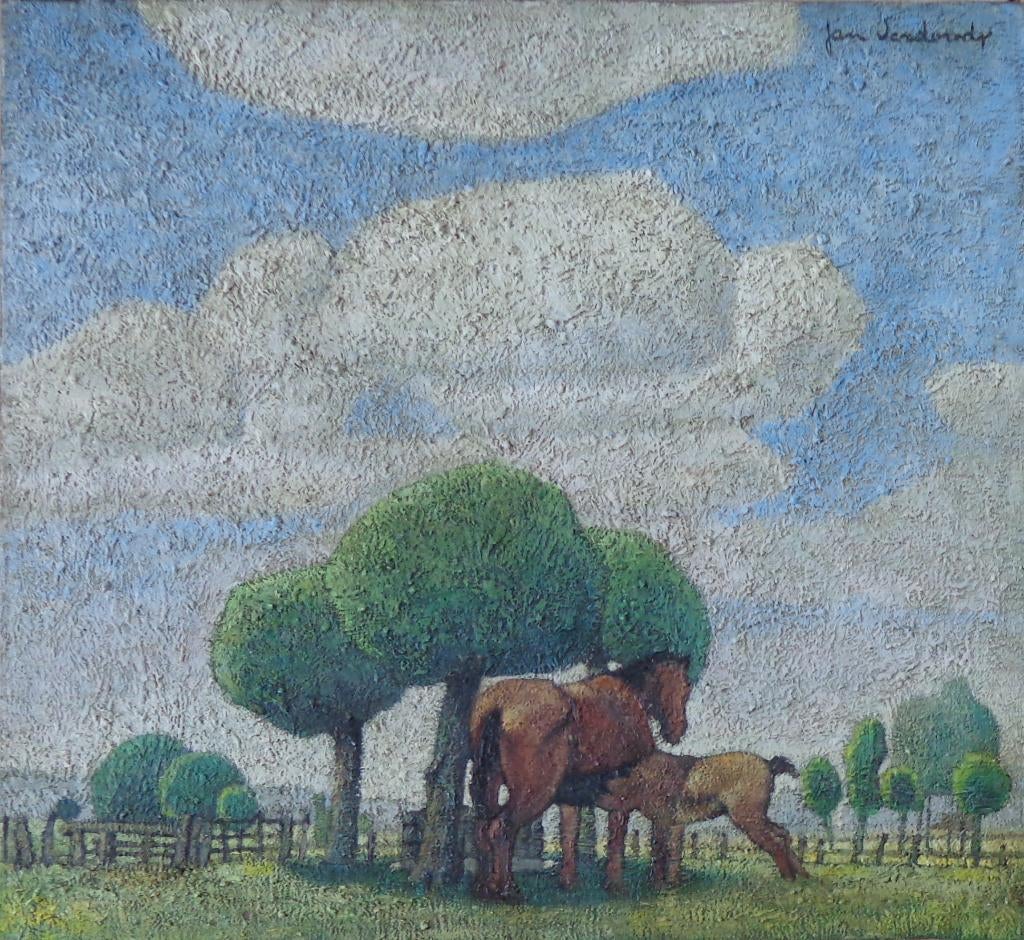 JAN VERDOODT / MERIE EN VEULEN / OLIEVERF DOEK / 60x65cm SIG, Antiek en Kunst, Ophalen of Verzenden