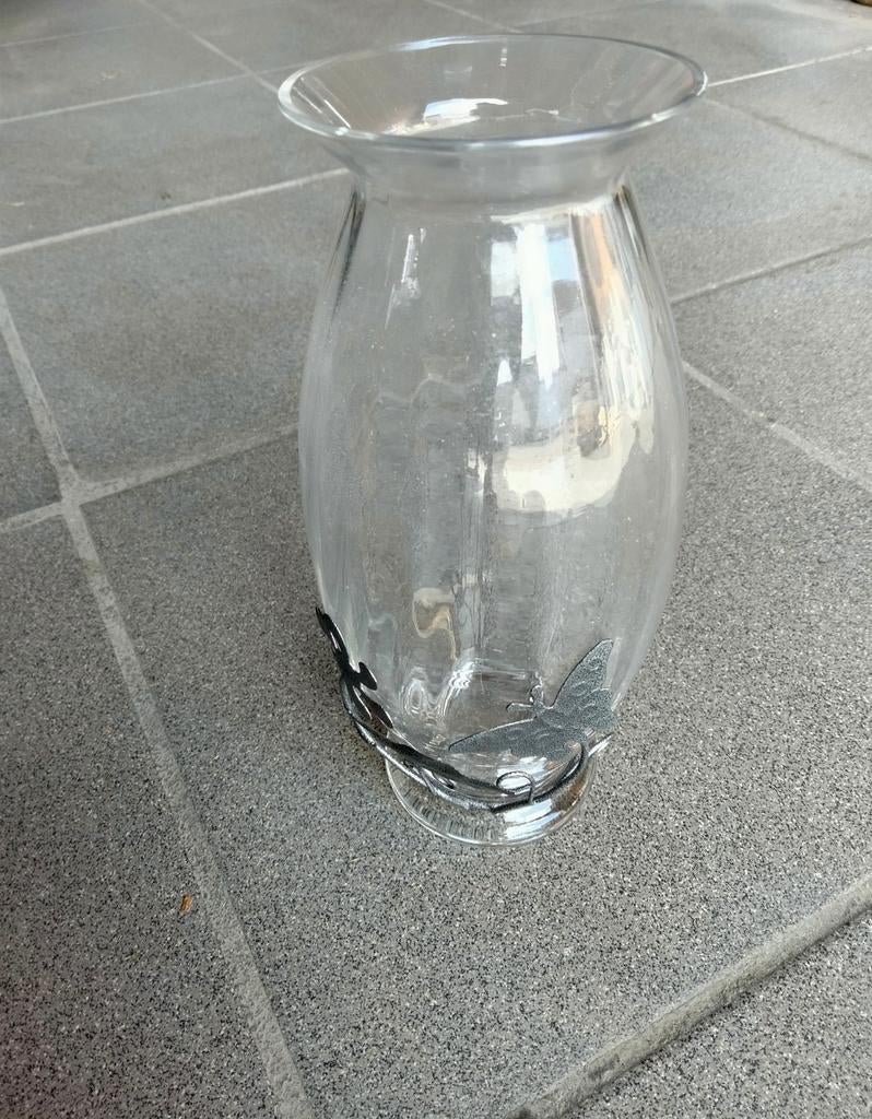 Glazen vaas met vlinder & bloem, Huis en Inrichting, Ophalen of Verzenden, Nieuw