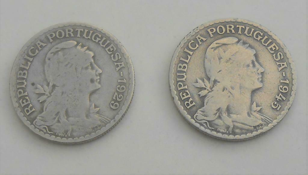 2 munten Portugal - 1929 - 1945 - 1 escudo, Ophalen of Verzenden, Overige landen, Losse munt
