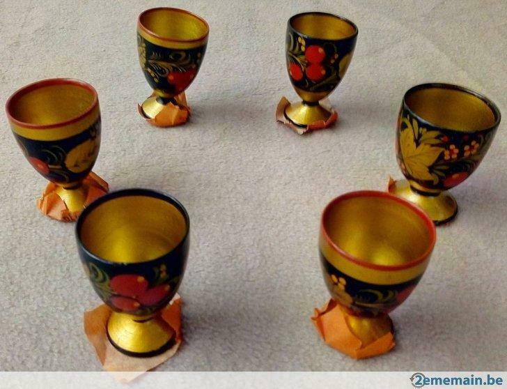 6 verres en bois à cognac de Khokhloma Russie, Ophalen, Nieuw
