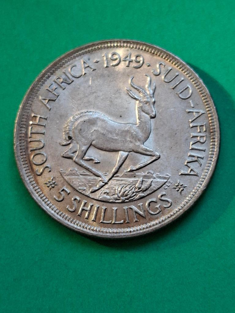 1949 Afrique du Sud 5 shillings en argent avec springbok, Envoi, Afrique du Sud, Monnaie en vrac, Argent