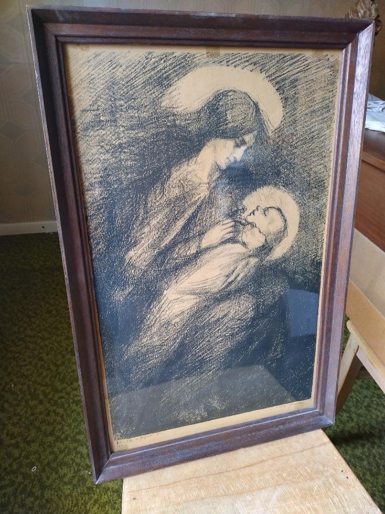 Tableau fusain de Van de Veegaete Vierge Marie., Enlèvement