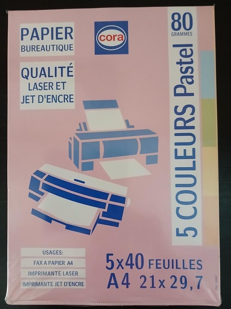 200 feuilles de papier bureautique A4 80g. 5 couleurs pastel, Articles professionnels, Enlèvement, Neuf, dans son emballage, Autres types