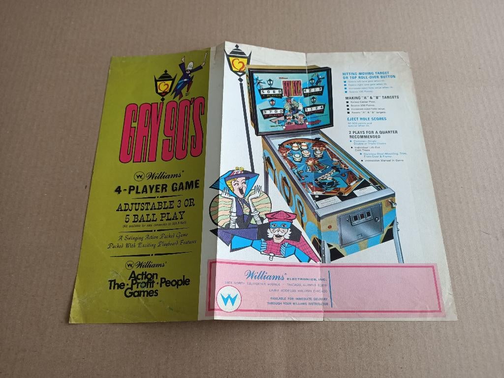 Flyer: Williams Gay 90's (1970) Flipperkast, Collections, Machines | Flipper (jeu), Williams, Envoi