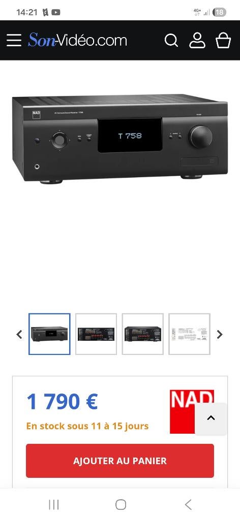 Nad t 758 v3, Enlèvement, Comme neuf, 120 watts ou plus