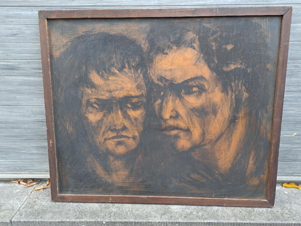 fusain sur panneau personnage signe Georges wasterlain, Antiek en Kunst, Ophalen of Verzenden