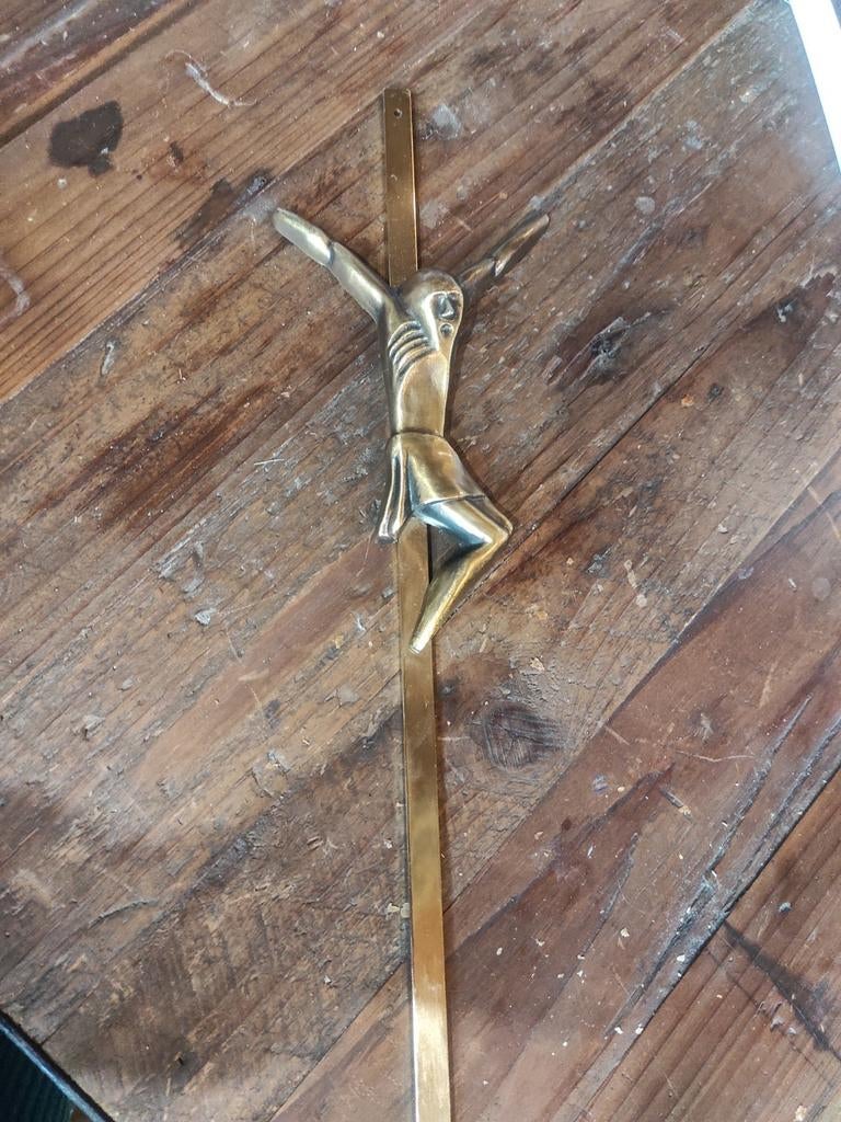 Bronzen kruisbeeld art deco fragametal Belgium, Ophalen, Brons