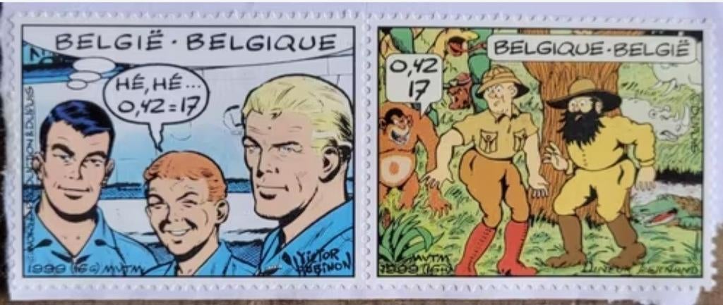 Verschillende stripfiguren: 2 postzegels (1999), Enlèvement ou Envoi, Autres personnages, Comme neuf, Image, Affiche ou Autocollant