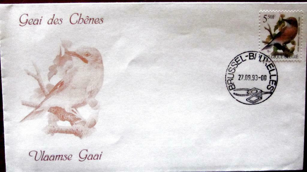 FIRST DAY COVER- VOGELS VAN BUZIN- DE VLAAMSE GAAI, Ophalen of Verzenden, Gestempeld, Dier of Natuur