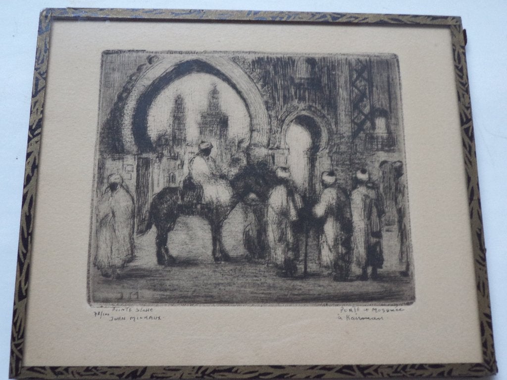 JOHN MICHAUX ets eau-forte 'Kairouan' Tunesïe Orient, moskee, Antiek en Kunst, Kunst | Etsen en Gravures, Ophalen of Verzenden