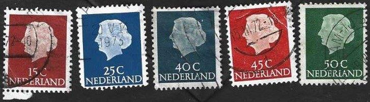 5 Postzegels Nederland 1953 Koningin Juliana 'En profil', Postzegels en Munten, Ophalen of Verzenden, Na 1940, Gestempeld