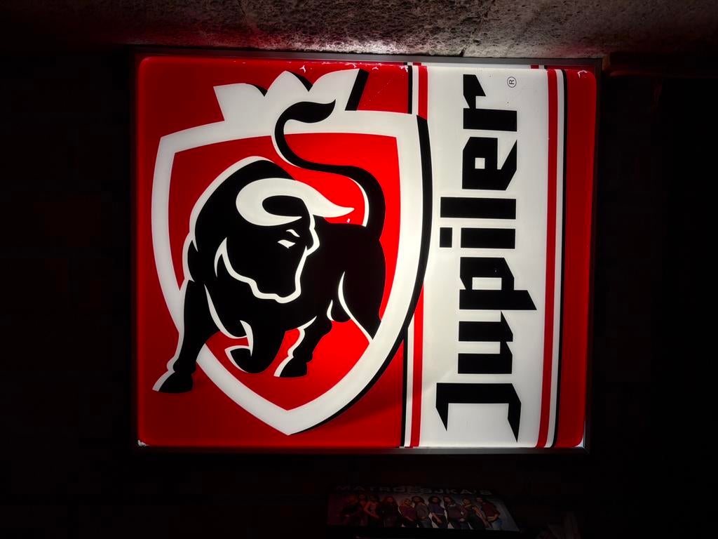 Vierkante lichtreclame Jupiler, Verzamelen, Merken en Reclamevoorwerpen, Ophalen, Gebruikt, Lichtbak of (neon) lamp