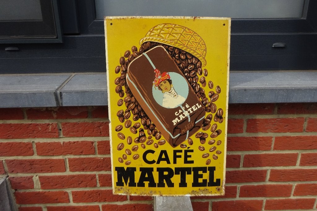 Café Martel plaque en tôle française non datée, Enlèvement, Utilisé, Panneau publicitaire