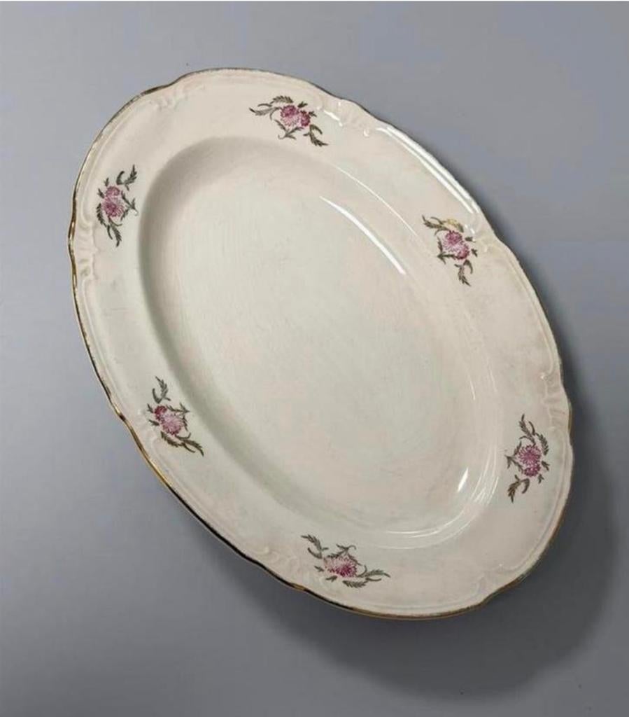Vintage Ovale Porseleinen Schaal Bord 33x23 cm Bloemenmotief, Antiek en Kunst, Antiek | Schalen, Ophalen of Verzenden