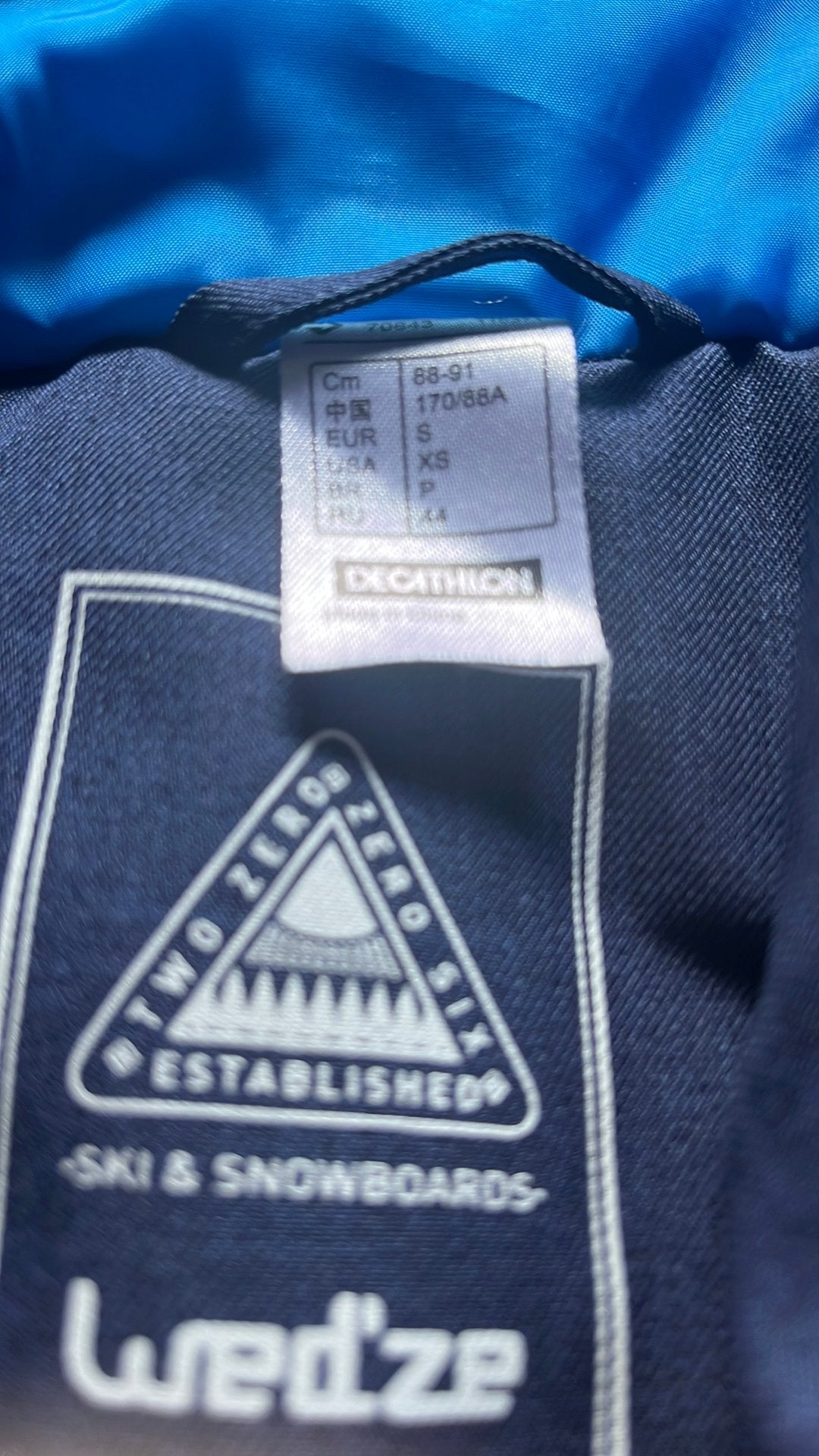 Ski & snowboard jas Wed’ze Decathlon maat S jongens, Ophalen of Verzenden, Zo goed als nieuw, Maat 46 (S) of kleiner, Blauw