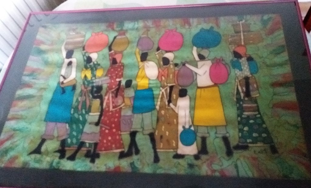 schilderij op zijde, afrikaans, Enlèvement, Textile, Figures